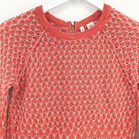 Anthropologie Moth Dotdot Orange Knit Pullover Zip Closure Spring Sweater - Picture 5 of 16